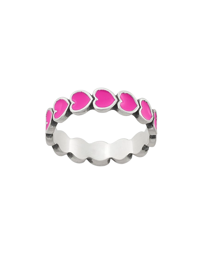 Enamel Dark Pink Connected Hearts Ring - Image 3